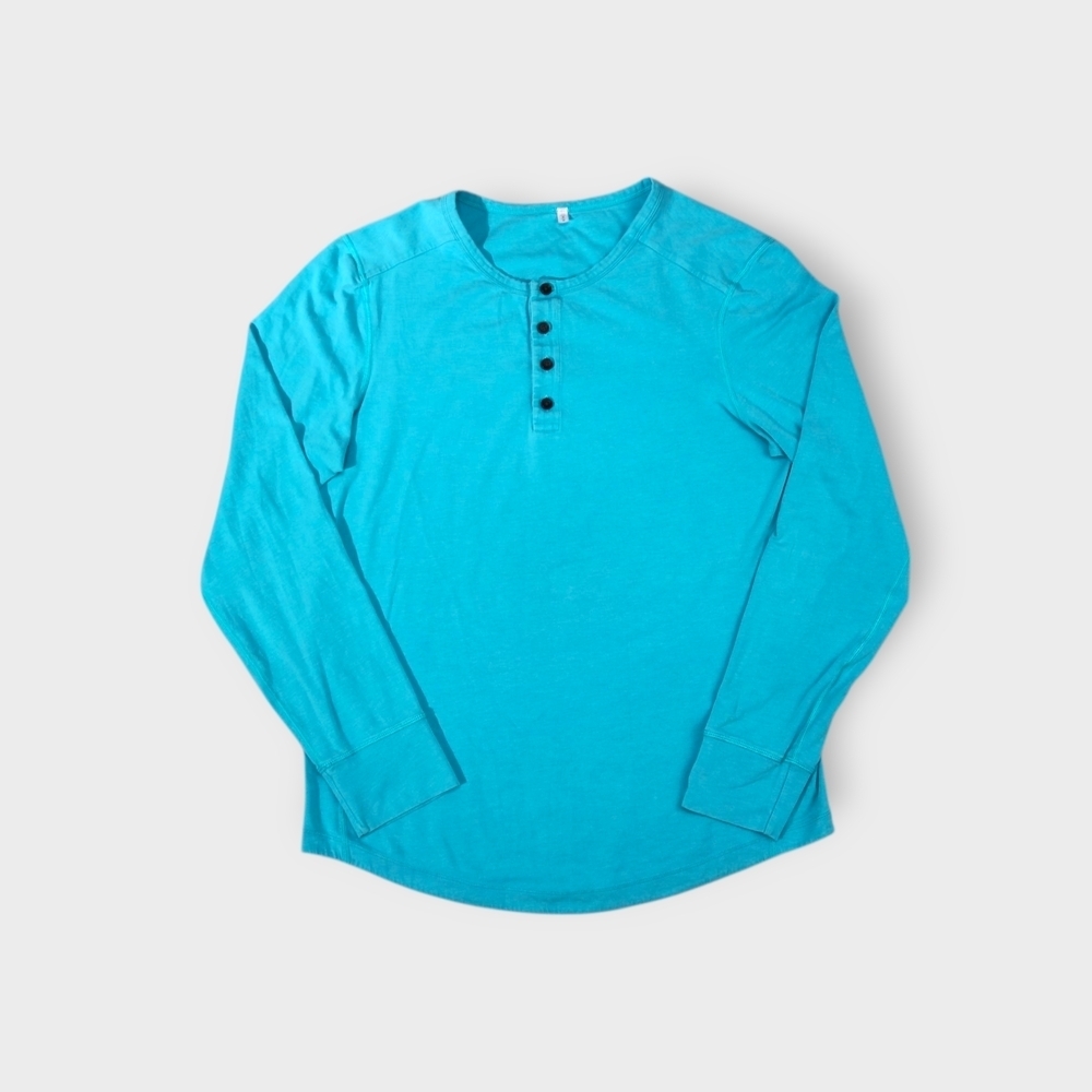 Lululemon Shirt Mens Sz M Blue Long Sleeve 1/4 Button Neck Pullover Knit Casual